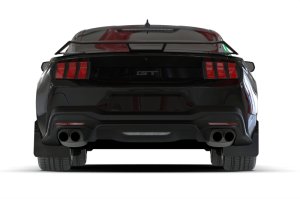 Ford Mustang Mud Flaps - Front + Rear - Rally Armor - UR Series with Metallic Black Logo - Black - `24-`27